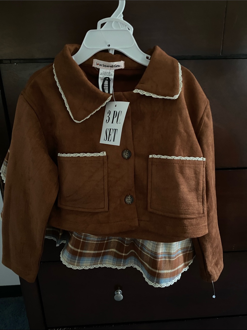 Love Squared Brown Girls Jacket with Lace Trim